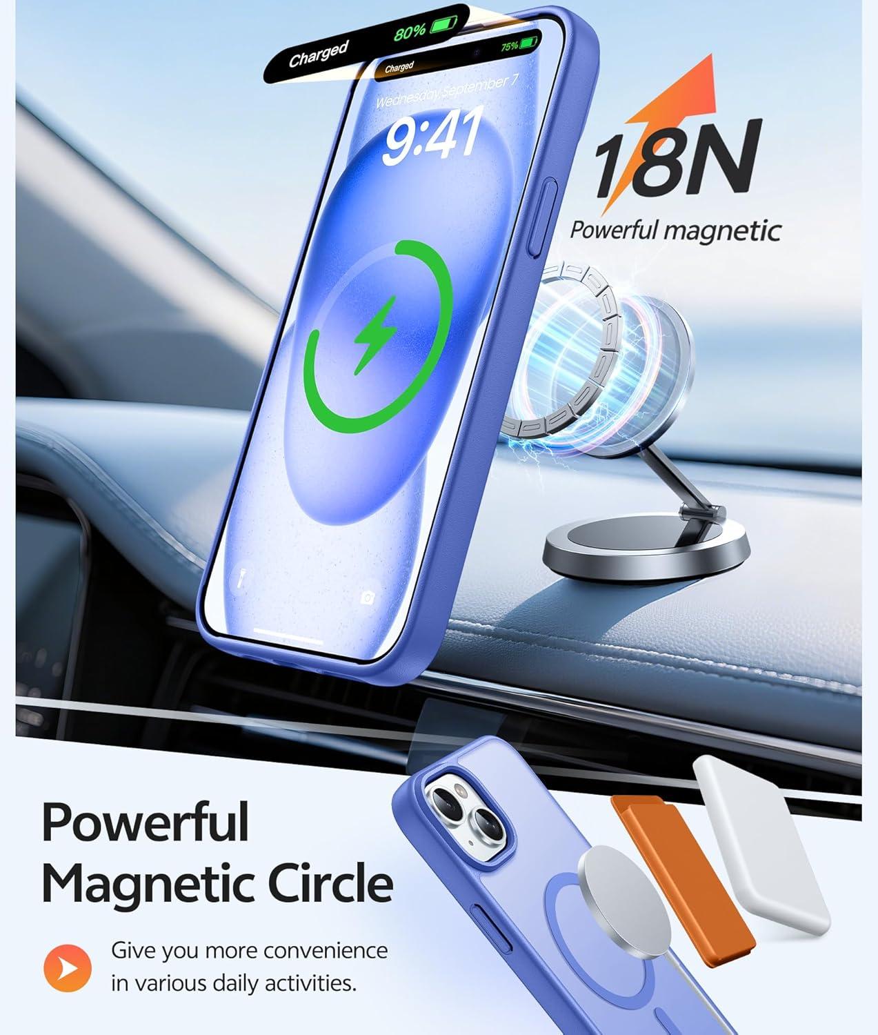 imageFNTCASE for iPhone 15 Pro Case Compatible with Magsafe Translucent Matte Magnetic Phone Cover Military Grade Drop Protection Shockproof Protective Cases BlackUltramarine