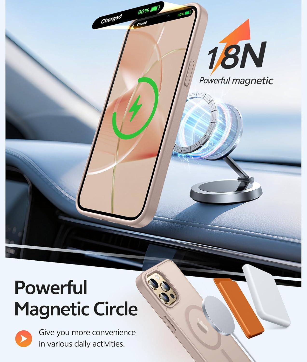 imageFNTCASE for iPhone 15 Pro Case Compatible with Magsafe Translucent Matte Magnetic Phone Cover Military Grade Drop Protection Shockproof Protective Cases BlackDesert Gold