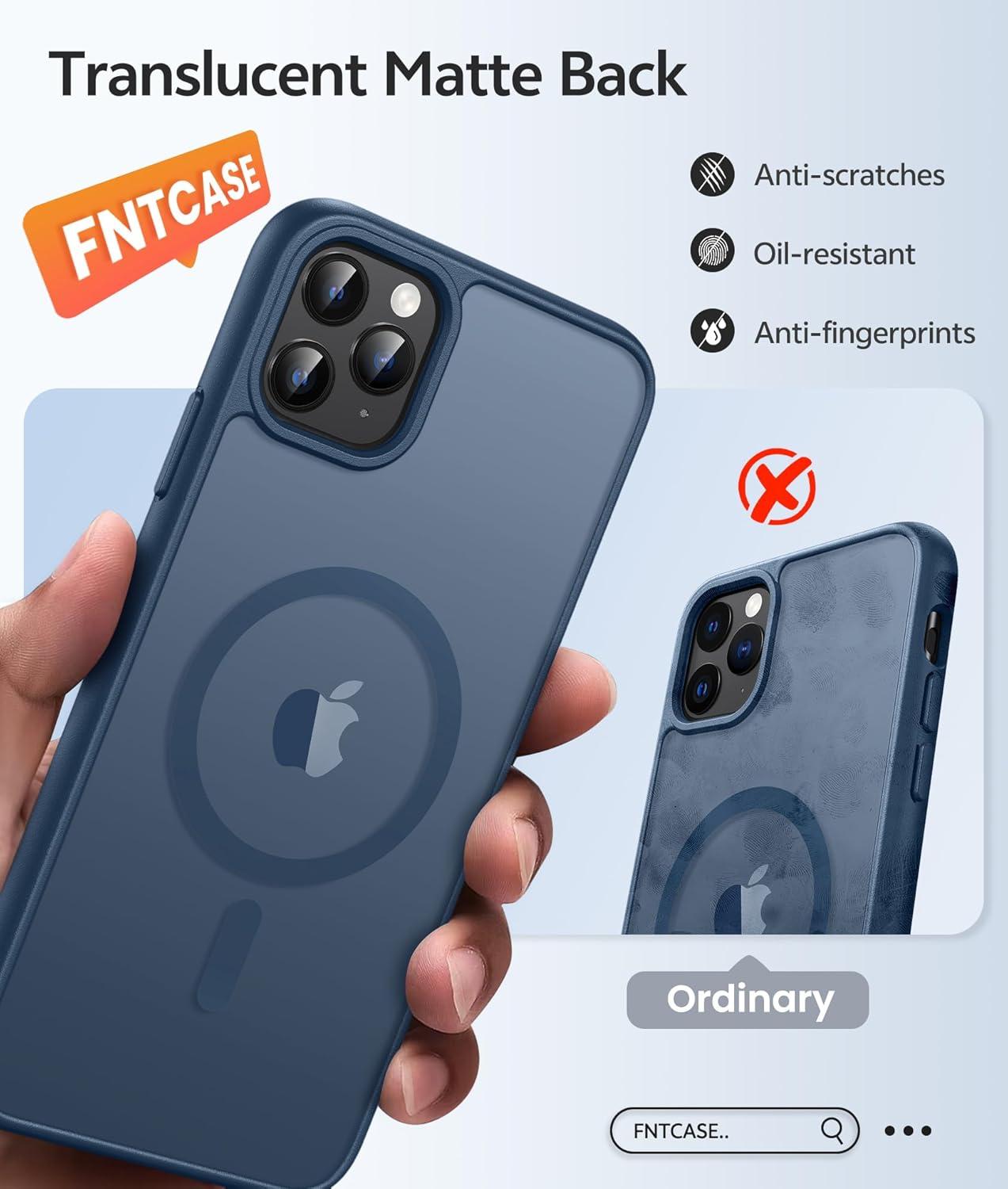 imageFNTCASE for iPhone 15 Pro Case Compatible with Magsafe Translucent Matte Magnetic Phone Cover Military Grade Drop Protection Shockproof Protective Cases BlackBlue