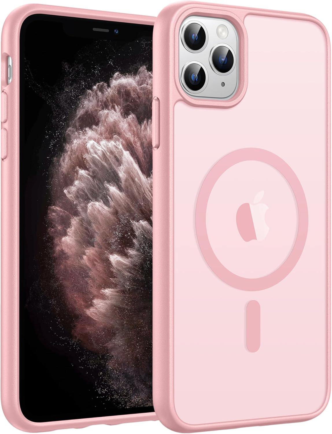 imageFNTCASE for iPhone 15 Pro Case Compatible with Magsafe Translucent Matte Magnetic Phone Cover Military Grade Drop Protection Shockproof Protective Cases BlackLight Pink