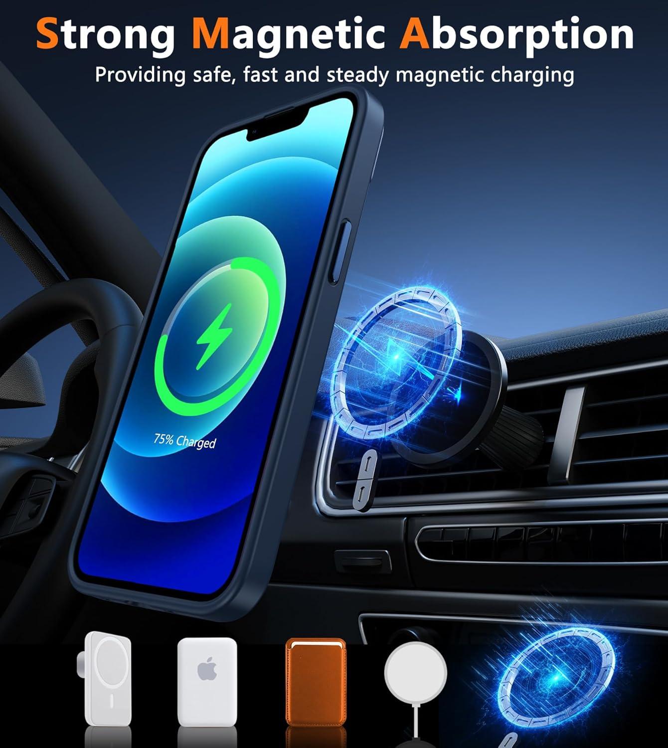 imageFNTCASE for iPhone 15 Pro Case Compatible with Magsafe Translucent Matte Magnetic Phone Cover Military Grade Drop Protection Shockproof Protective Cases BlackBlue