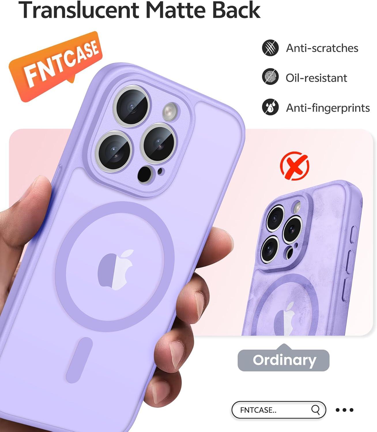 imageFNTCASE for iPhone 15 Pro Case Compatible with Magsafe Translucent Matte Magnetic Phone Cover Military Grade Drop Protection Shockproof Protective Cases BlackLight Purple
