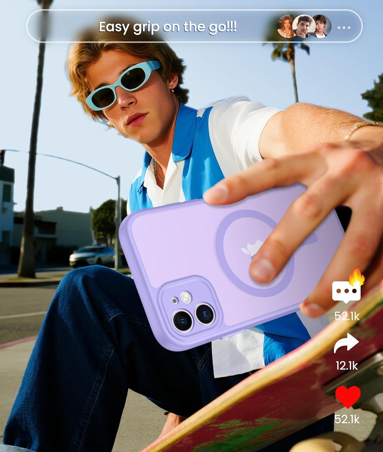 imageFNTCASE for iPhone 15 Pro Case Compatible with Magsafe Translucent Matte Magnetic Phone Cover Military Grade Drop Protection Shockproof Protective Cases BlackLight Purple