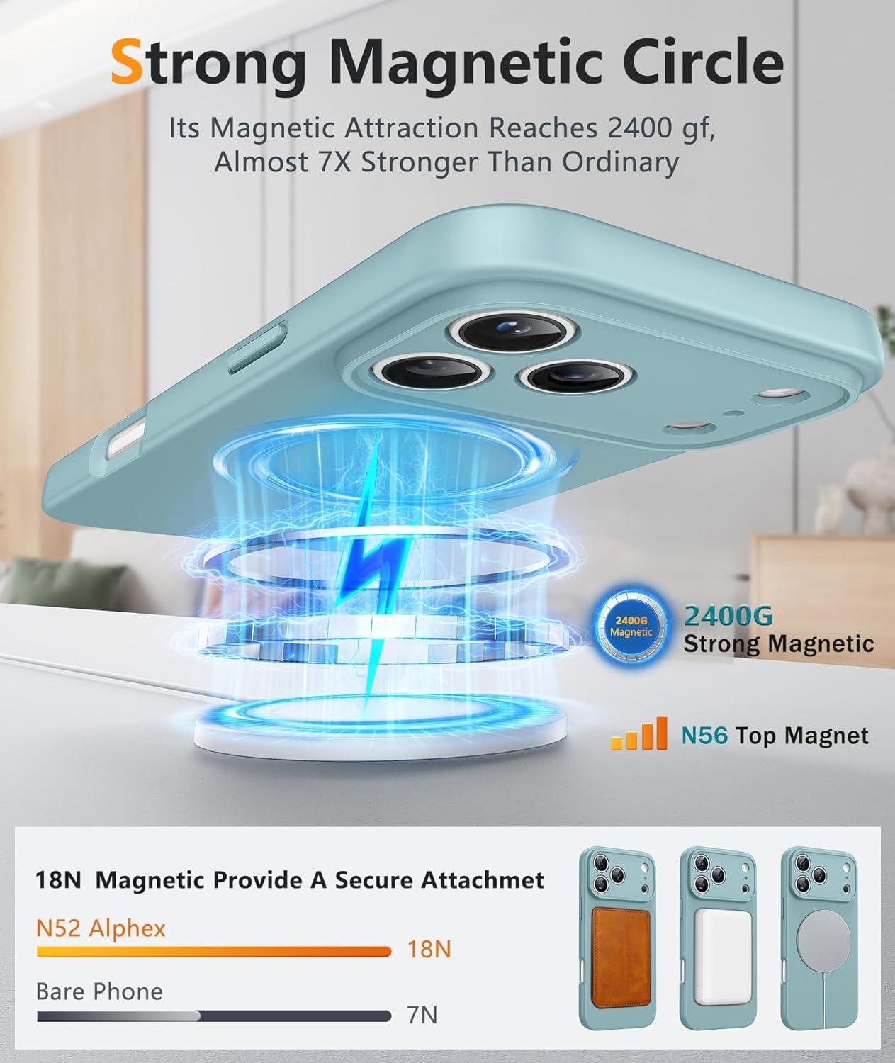 imageFNTCASE for iPhone 15 Pro Case Compatible with Magsafe Translucent Matte Magnetic Phone Cover Military Grade Drop Protection Shockproof Protective Cases BlackFull Blue