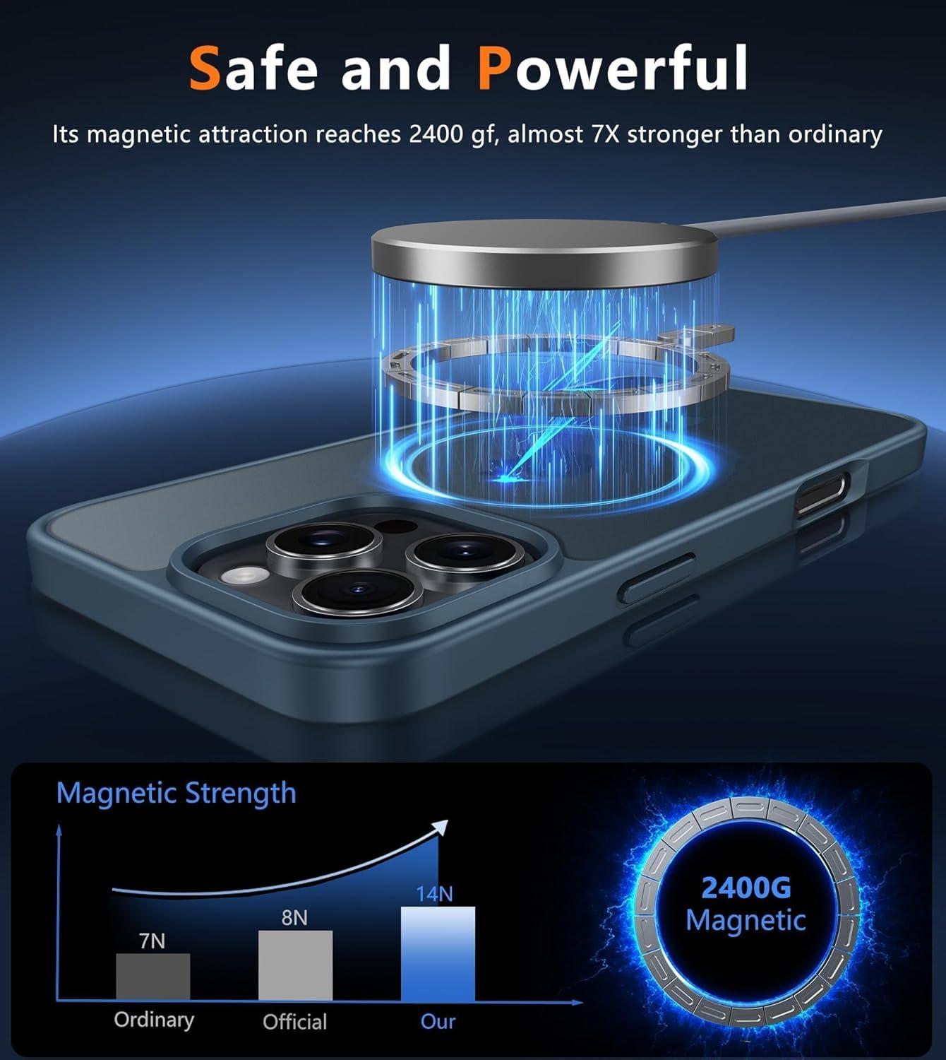 imageFNTCASE for iPhone 15 Pro Case Compatible with Magsafe Translucent Matte Magnetic Phone Cover Military Grade Drop Protection Shockproof Protective Cases BlackBlue