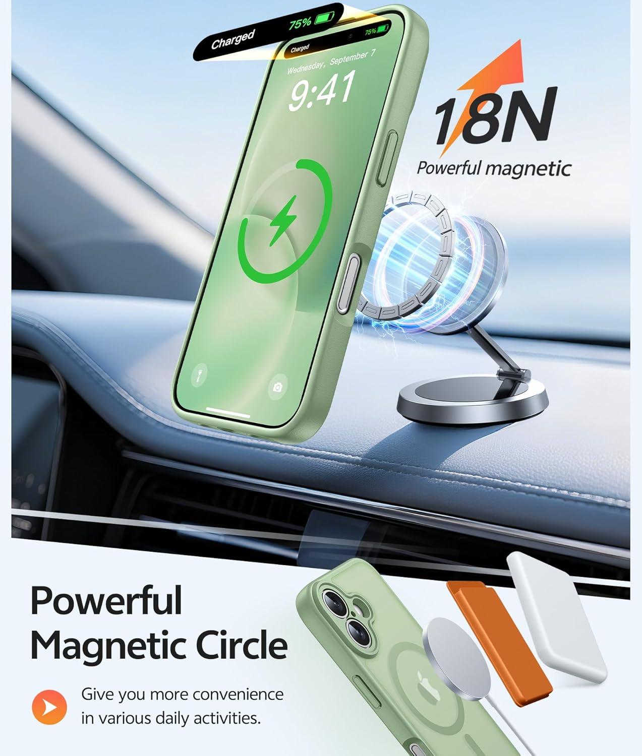 imageFNTCASE for iPhone 15 Pro Case Compatible with Magsafe Translucent Matte Magnetic Phone Cover Military Grade Drop Protection Shockproof Protective Cases BlackLight Moss