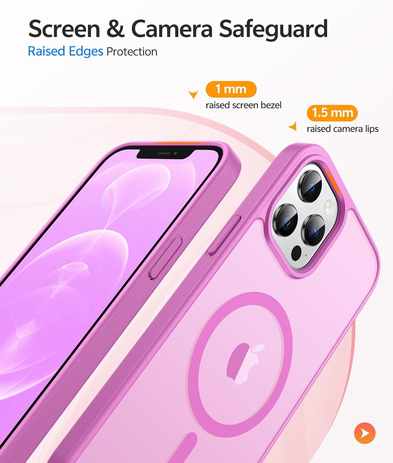 imageFNTCASE for iPhone 15 Pro Case Compatible with Magsafe Translucent Matte Magnetic Phone Cover Military Grade Drop Protection Shockproof Protective Cases BlackPink