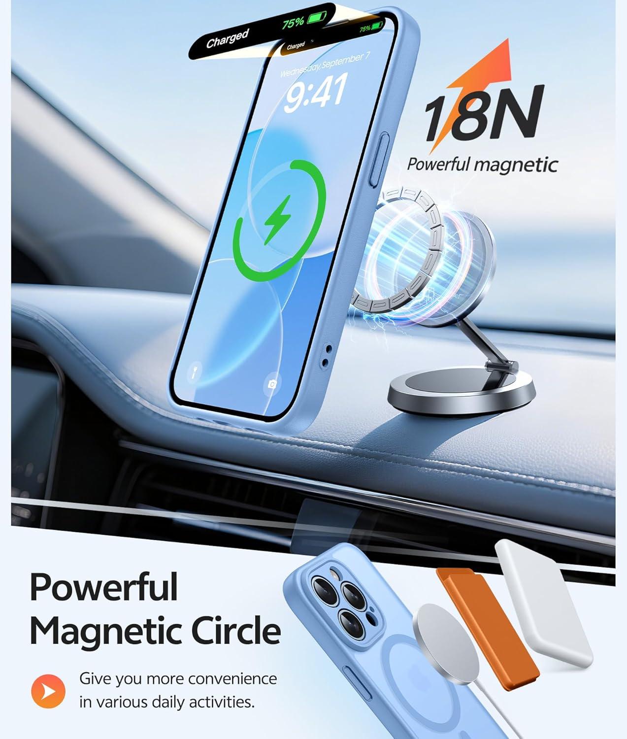 imageFNTCASE for iPhone 15 Pro Case Compatible with Magsafe Translucent Matte Magnetic Phone Cover Military Grade Drop Protection Shockproof Protective Cases BlackLight Blue