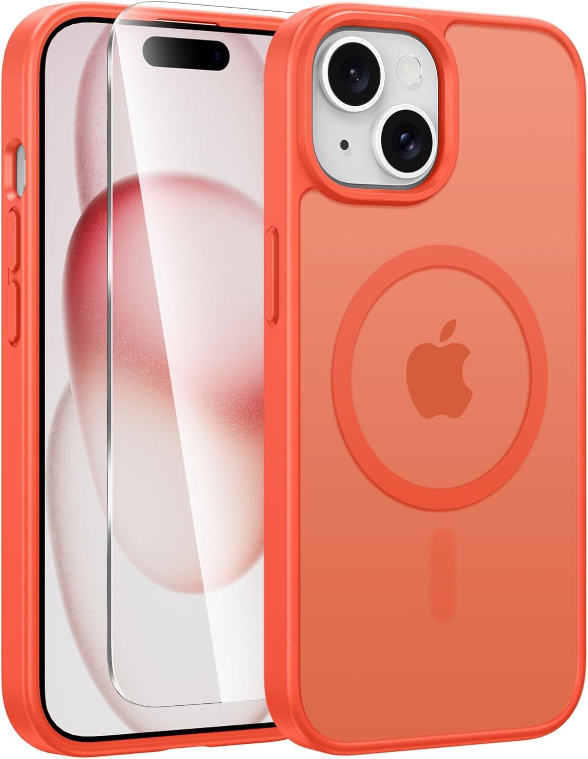 imageFNTCASE for iPhone 15 Pro Case Compatible with Magsafe Translucent Matte Magnetic Phone Cover Military Grade Drop Protection Shockproof Protective Cases BlackOrange
