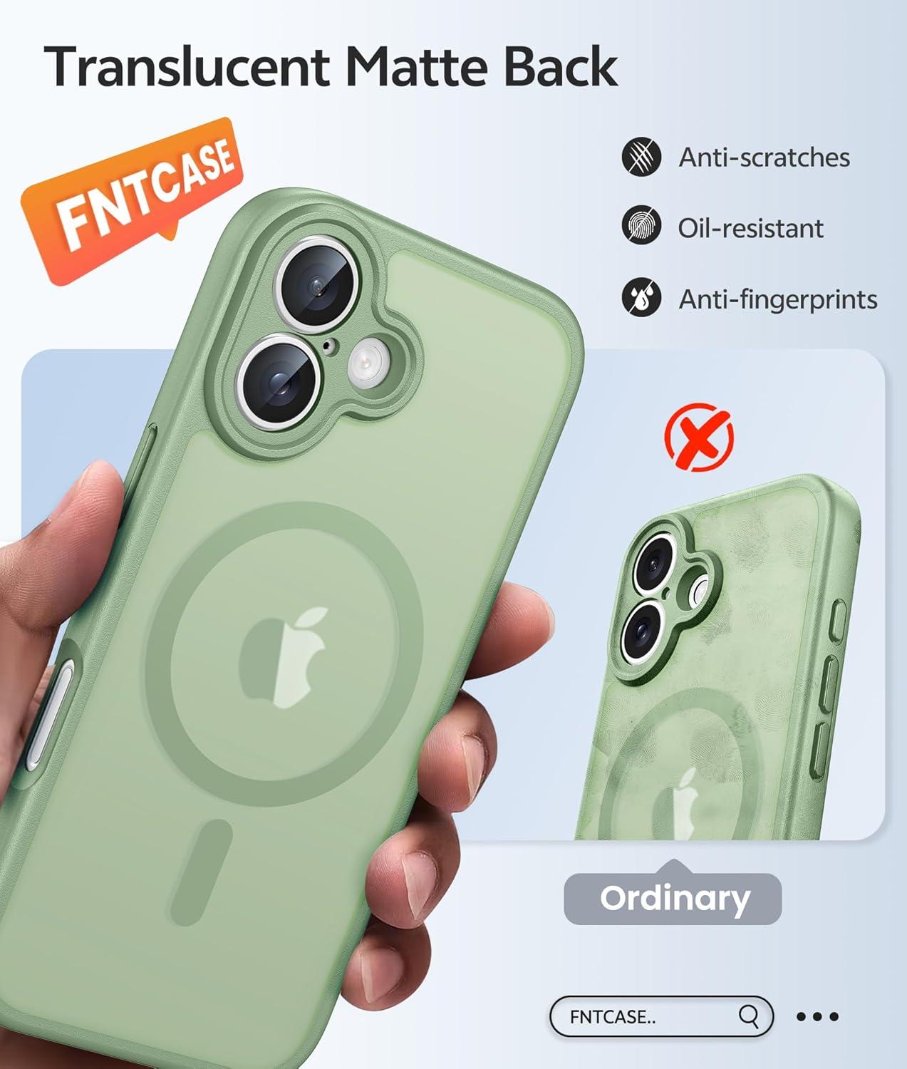 imageFNTCASE for iPhone 15 Pro Case Compatible with Magsafe Translucent Matte Magnetic Phone Cover Military Grade Drop Protection Shockproof Protective Cases BlackLight Moss