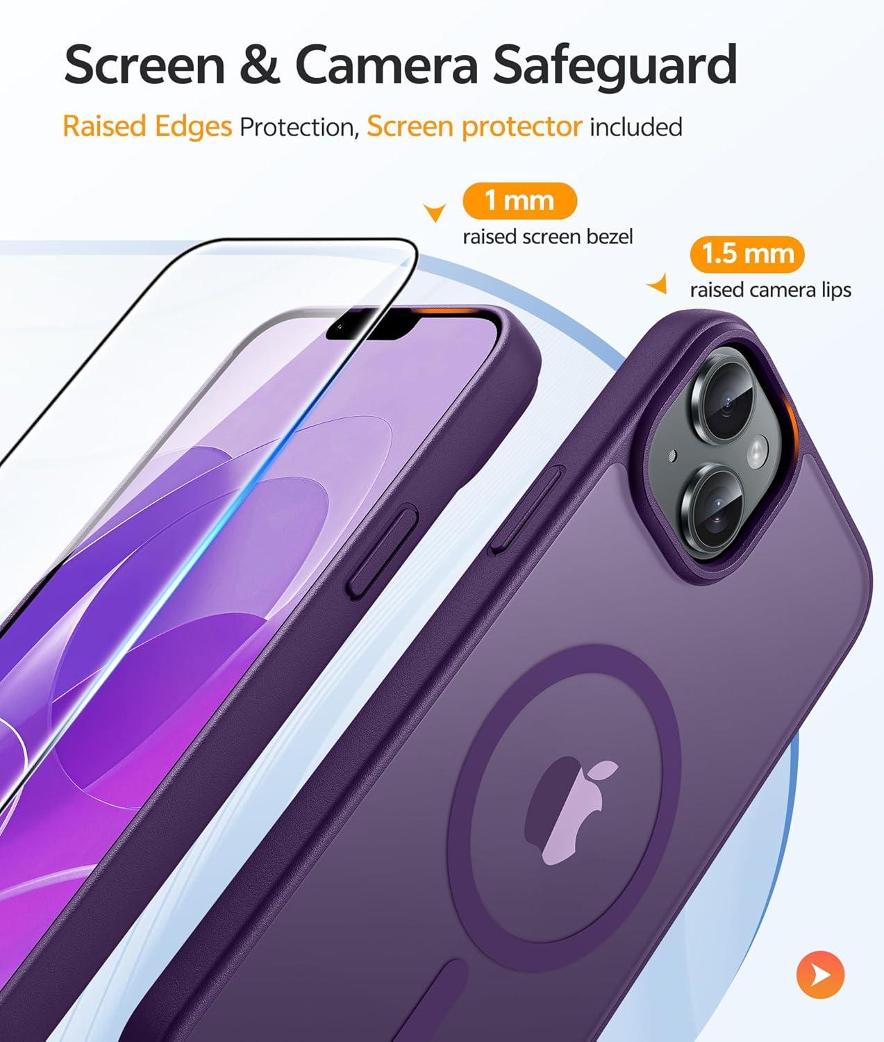 imageFNTCASE for iPhone 15 Pro Case Compatible with Magsafe Translucent Matte Magnetic Phone Cover Military Grade Drop Protection Shockproof Protective Cases BlackPurple