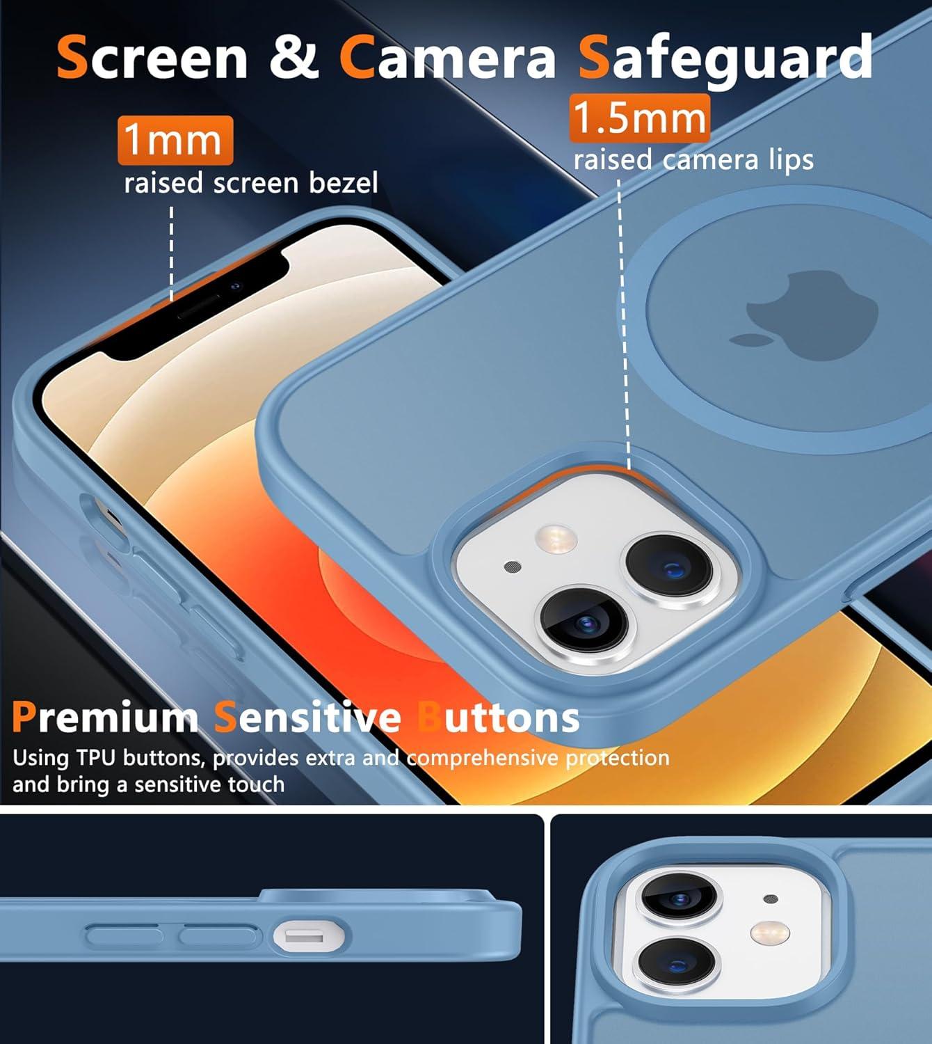imageFNTCASE for iPhone 15 Pro Case Compatible with Magsafe Translucent Matte Magnetic Phone Cover Military Grade Drop Protection Shockproof Protective Cases BlackLight Blue