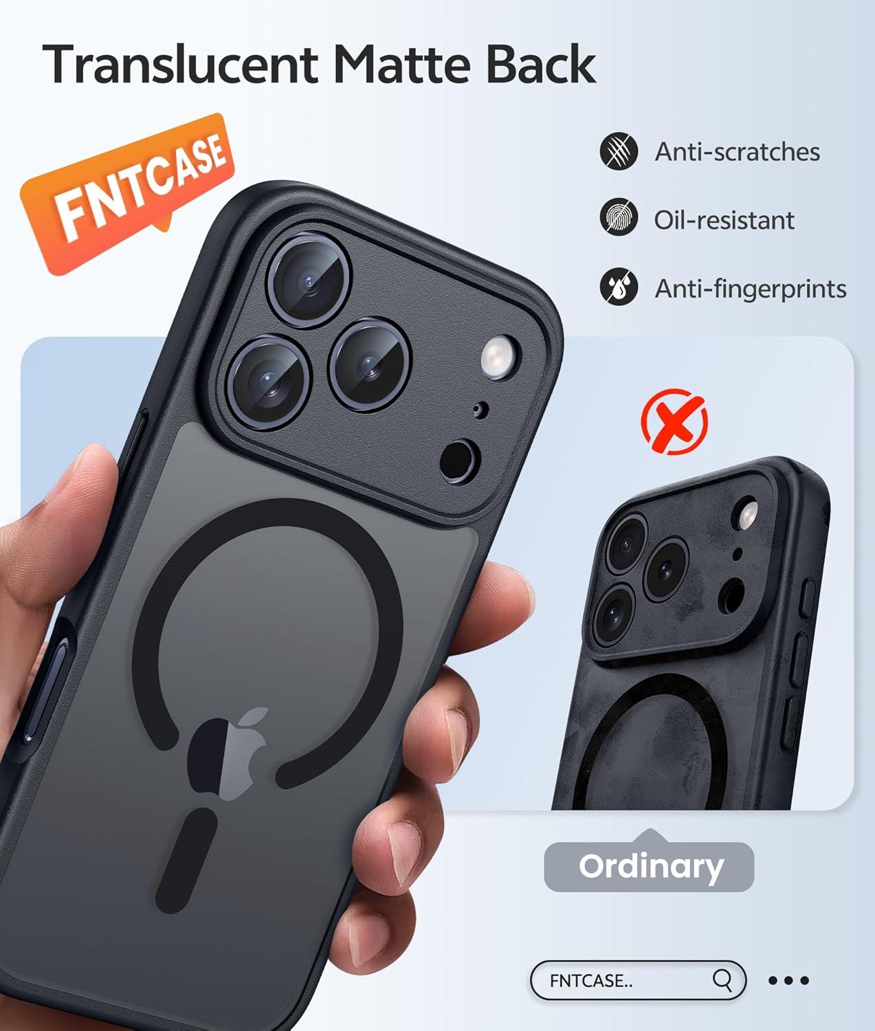 imageFNTCASE for iPhone 15 Pro Case Compatible with Magsafe Translucent Matte Magnetic Phone Cover Military Grade Drop Protection Shockproof Protective Cases BlackBlack