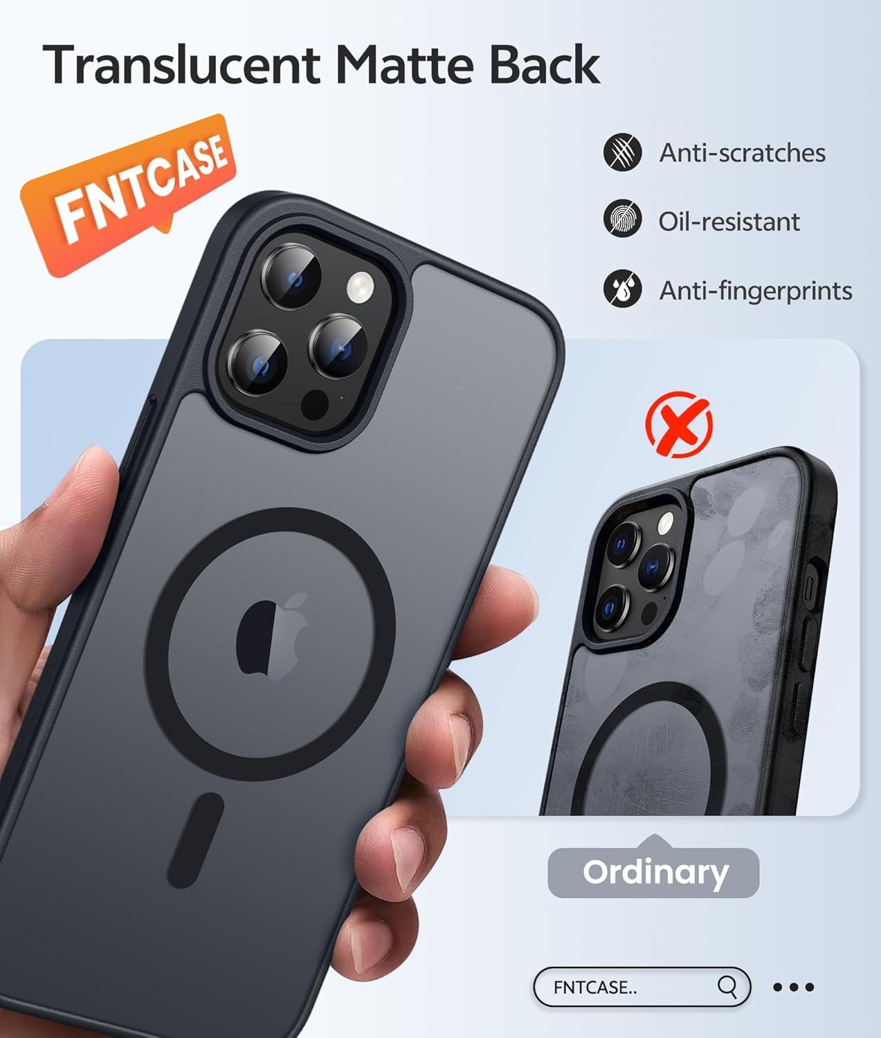 imageFNTCASE for iPhone 15 Pro Case Compatible with Magsafe Translucent Matte Magnetic Phone Cover Military Grade Drop Protection Shockproof Protective Cases BlackBlack