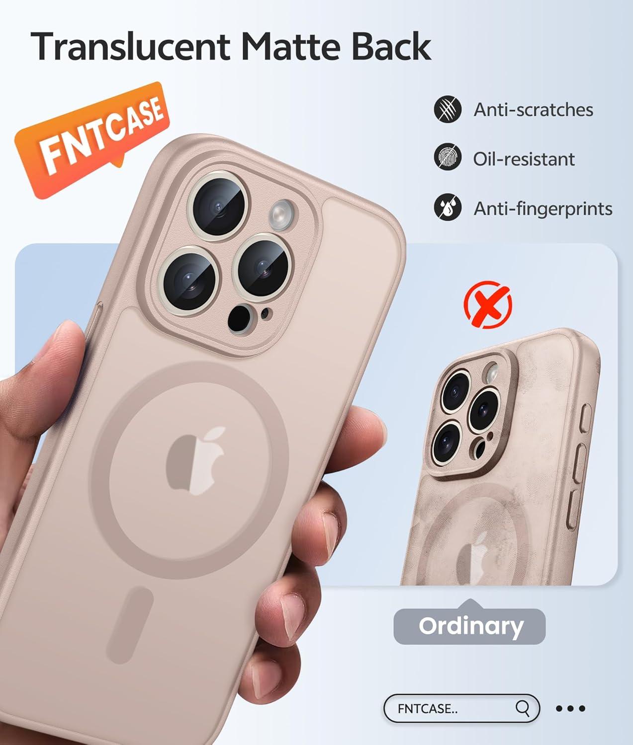 imageFNTCASE for iPhone 15 Pro Case Compatible with Magsafe Translucent Matte Magnetic Phone Cover Military Grade Drop Protection Shockproof Protective Cases BlackDesert Gold