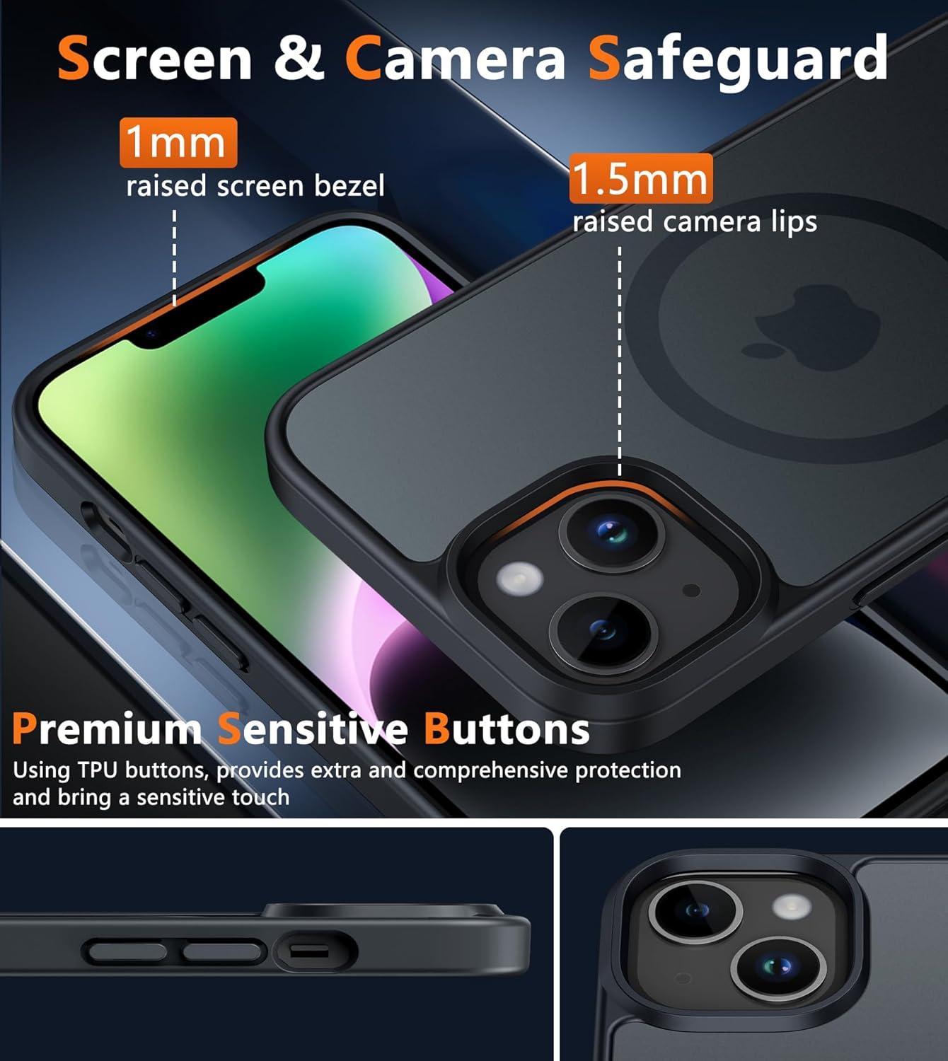 imageFNTCASE for iPhone 15 Pro Case Compatible with Magsafe Translucent Matte Magnetic Phone Cover Military Grade Drop Protection Shockproof Protective Cases BlackBlack