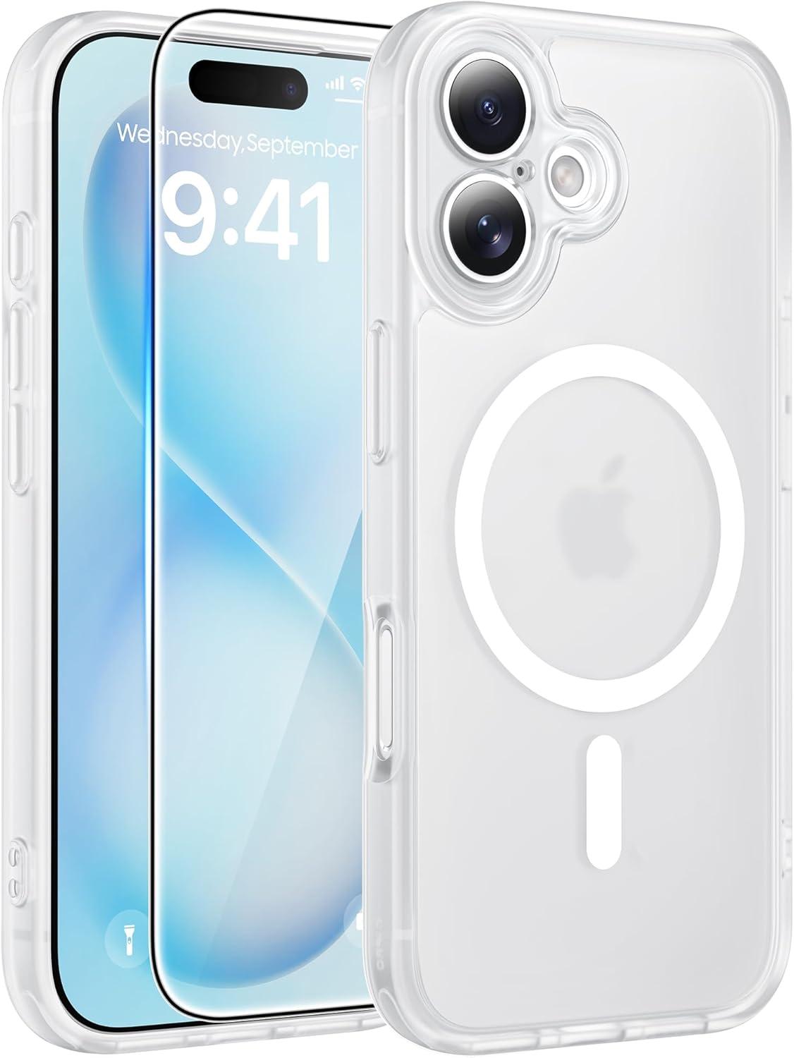 imageFNTCASE for iPhone 15 Pro Case Compatible with Magsafe Translucent Matte Magnetic Phone Cover Military Grade Drop Protection Shockproof Protective Cases BlackWhite