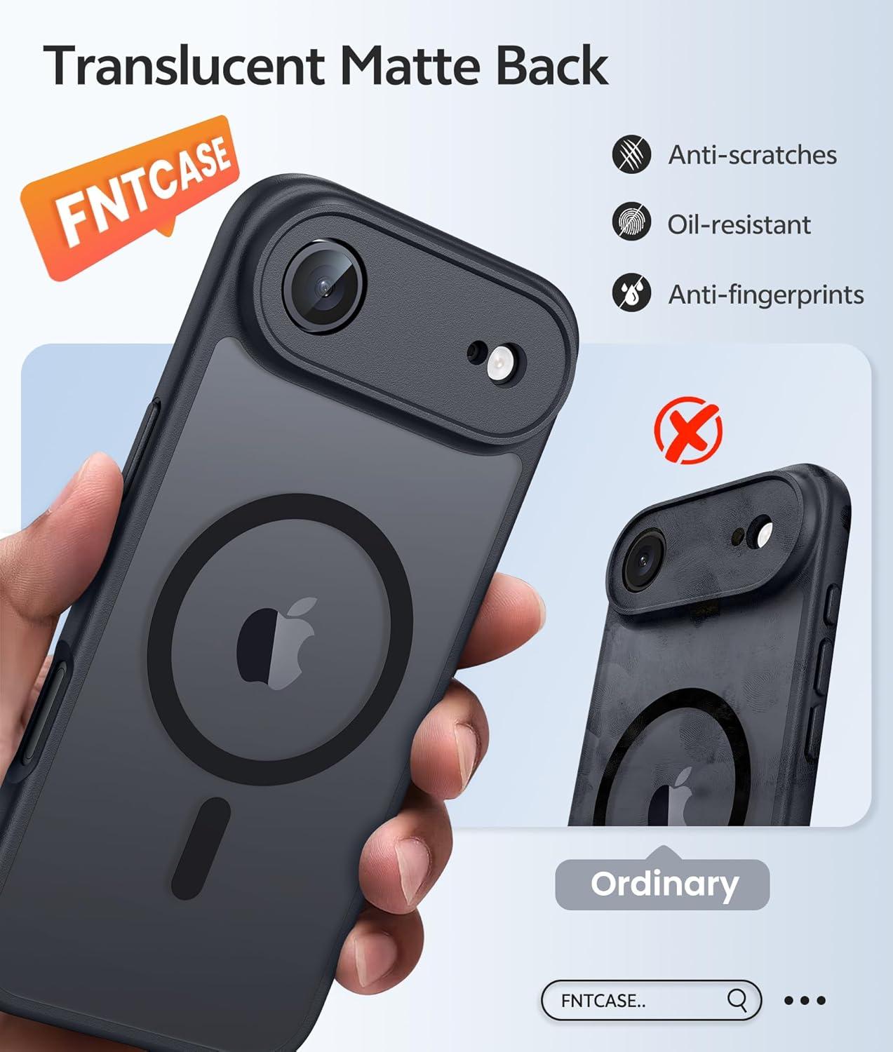 imageFNTCASE for iPhone 15 Pro Case Compatible with Magsafe Translucent Matte Magnetic Phone Cover Military Grade Drop Protection Shockproof Protective Cases BlackBlack