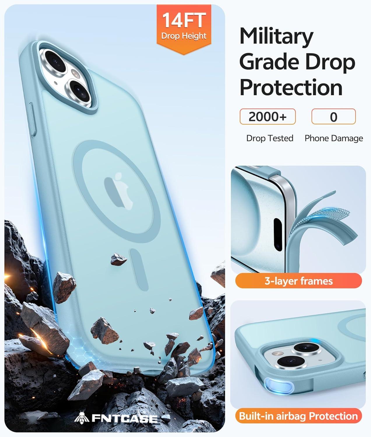imageFNTCASE for iPhone 15 Pro Case Compatible with Magsafe Translucent Matte Magnetic Phone Cover Military Grade Drop Protection Shockproof Protective Cases BlackTeal