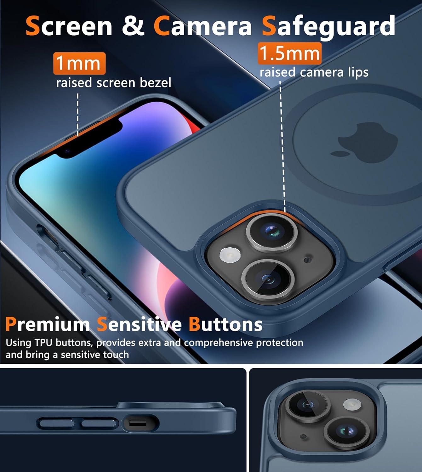 imageFNTCASE for iPhone 15 Pro Case Compatible with Magsafe Translucent Matte Magnetic Phone Cover Military Grade Drop Protection Shockproof Protective Cases BlackBlue