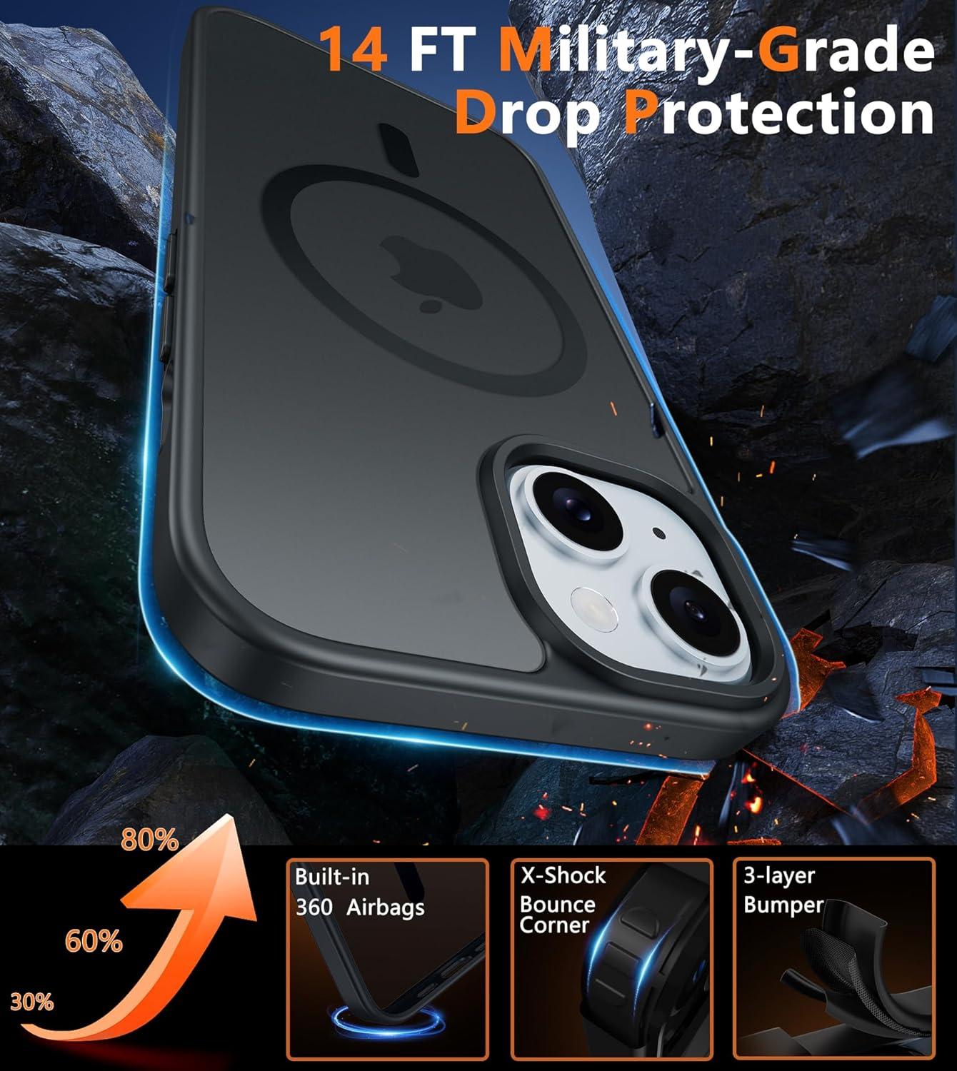 imageFNTCASE for iPhone 15 Pro Case Compatible with Magsafe Translucent Matte Magnetic Phone Cover Military Grade Drop Protection Shockproof Protective Cases BlackBlack
