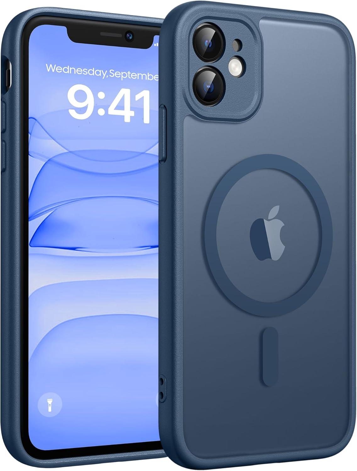 imageFNTCASE for iPhone 15 Pro Case Compatible with Magsafe Translucent Matte Magnetic Phone Cover Military Grade Drop Protection Shockproof Protective Cases BlackBlue