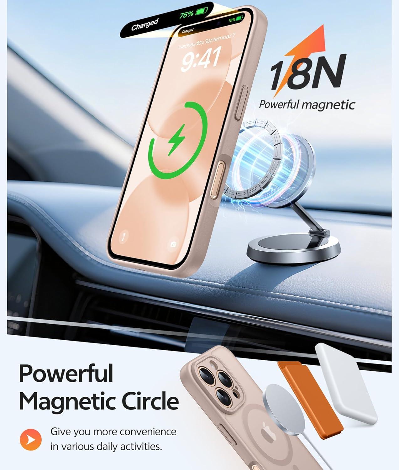 imageFNTCASE for iPhone 15 Pro Case Compatible with Magsafe Translucent Matte Magnetic Phone Cover Military Grade Drop Protection Shockproof Protective Cases BlackDesert Gold