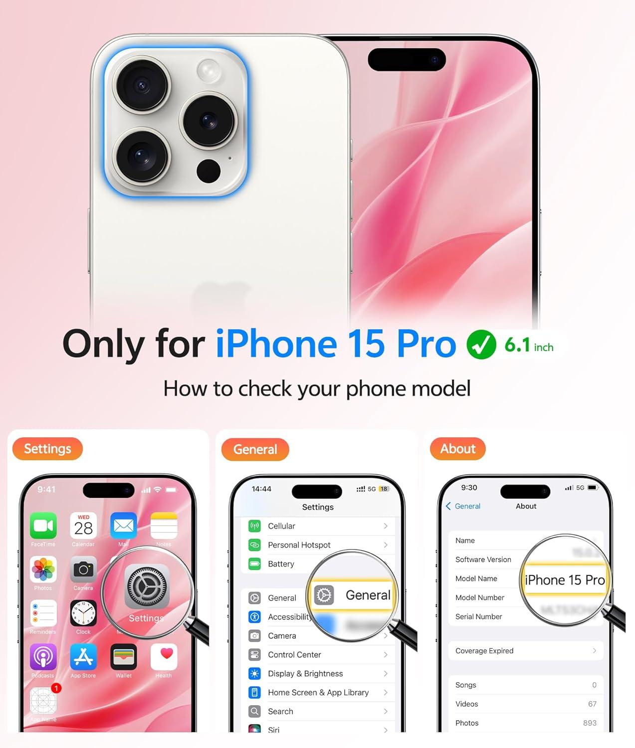 imageFNTCASE for iPhone 15 Pro Case Compatible with Magsafe Translucent Matte Magnetic Phone Cover Military Grade Drop Protection Shockproof Protective Cases BlackLight Pink