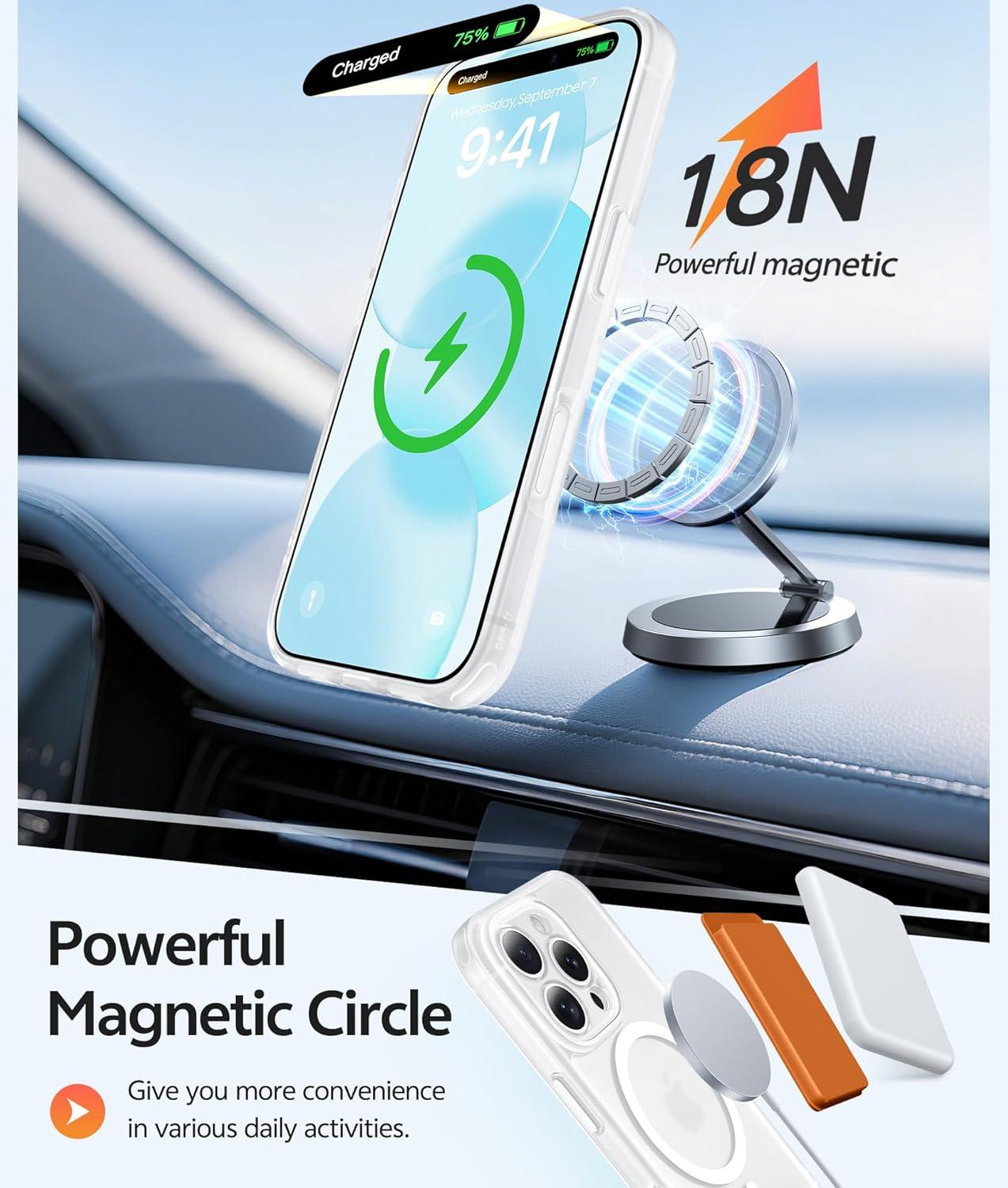 imageFNTCASE for iPhone 15 Pro Case Compatible with Magsafe Translucent Matte Magnetic Phone Cover Military Grade Drop Protection Shockproof Protective Cases BlackWhite