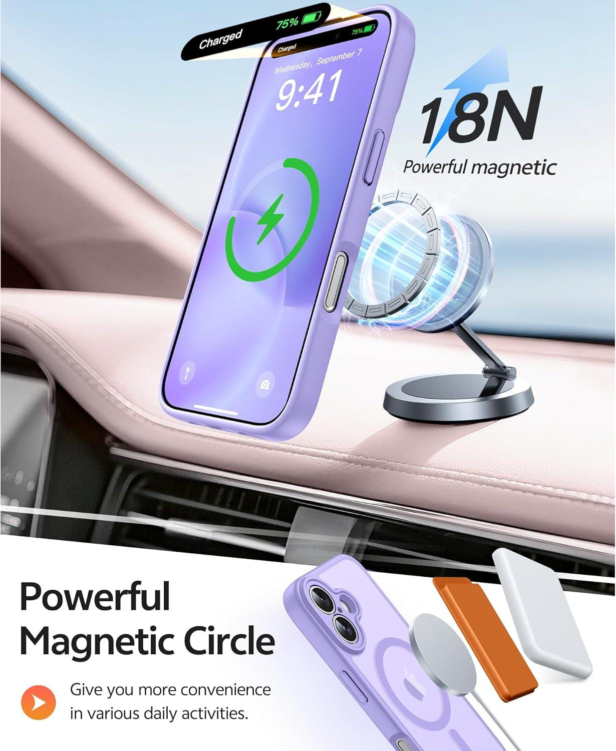 imageFNTCASE for iPhone 15 Pro Case Compatible with Magsafe Translucent Matte Magnetic Phone Cover Military Grade Drop Protection Shockproof Protective Cases BlackLight Purple