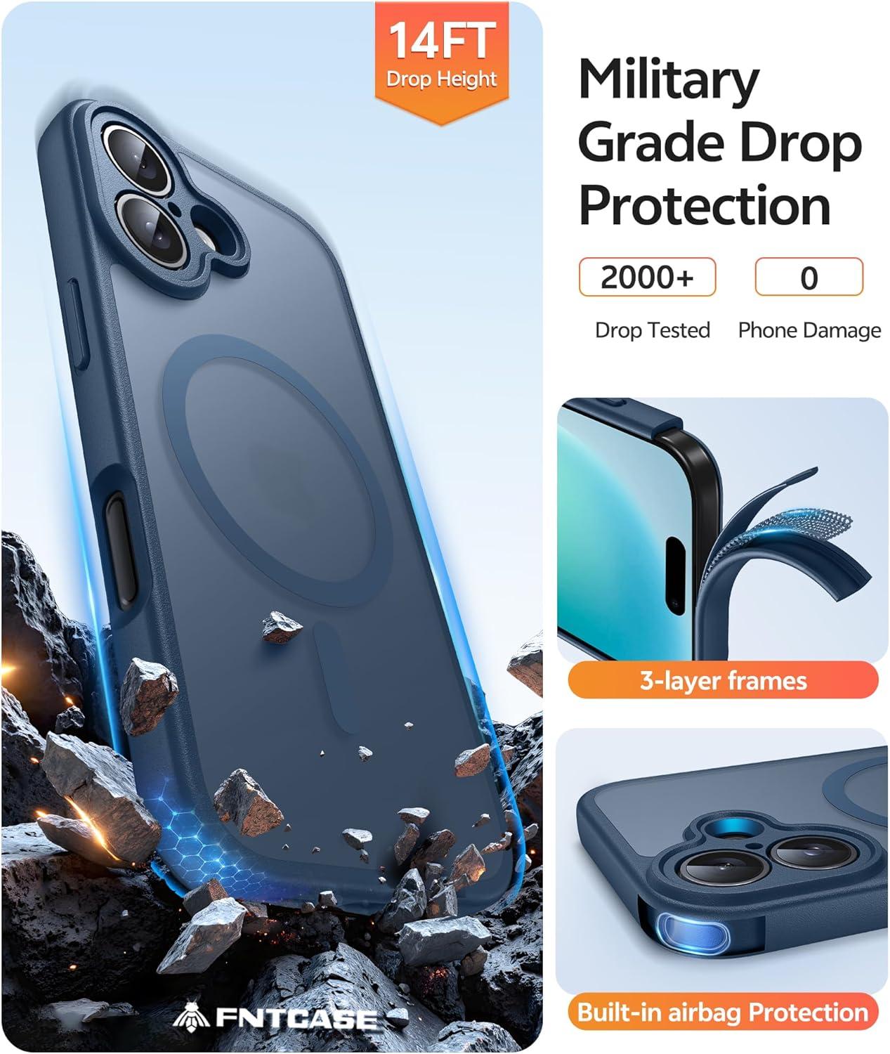 imageFNTCASE for iPhone 15 Pro Case Compatible with Magsafe Translucent Matte Magnetic Phone Cover Military Grade Drop Protection Shockproof Protective Cases BlackBlue