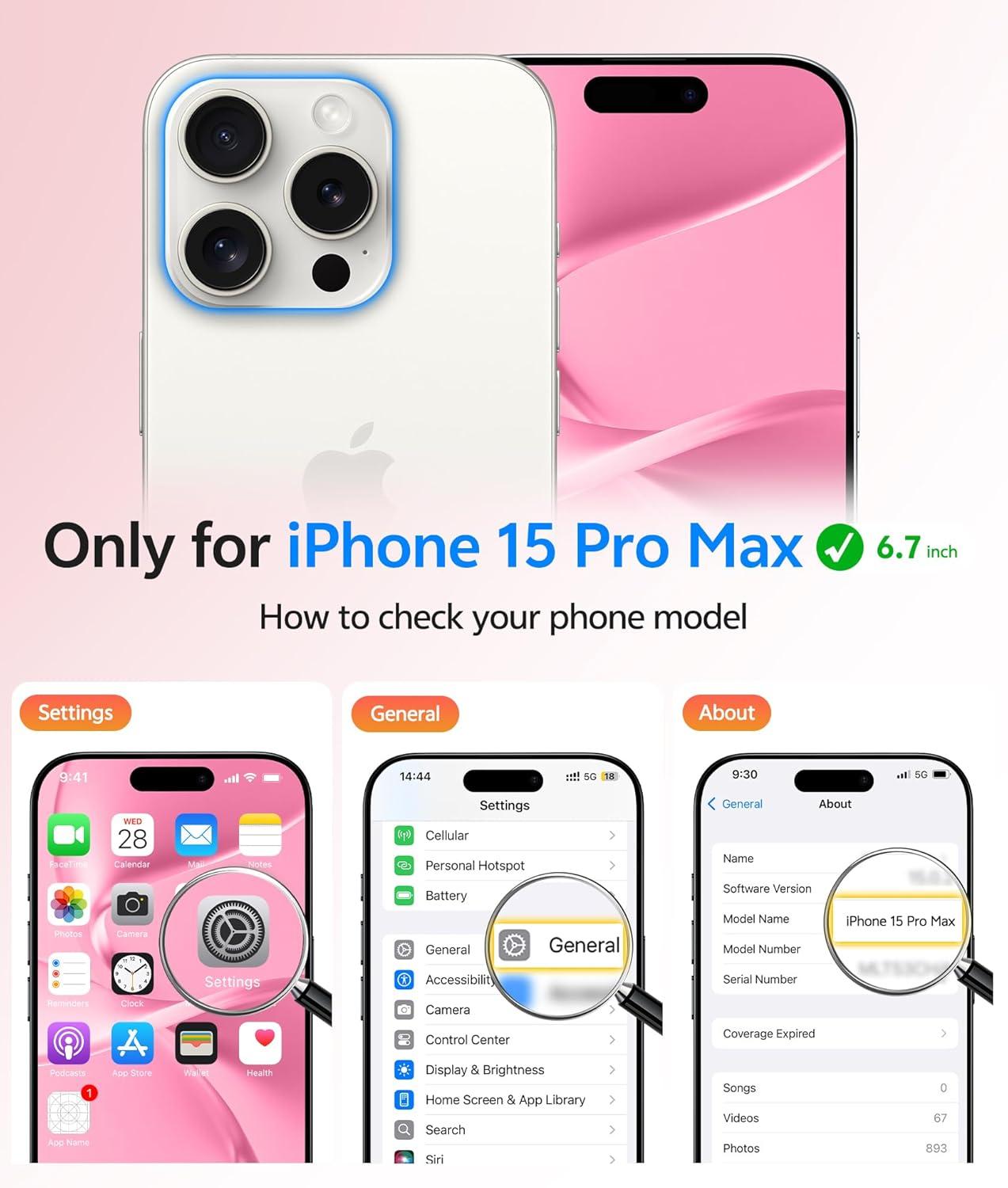 imageFNTCASE for iPhone 15 Pro Case Compatible with Magsafe Translucent Matte Magnetic Phone Cover Military Grade Drop Protection Shockproof Protective Cases BlackLight Pink