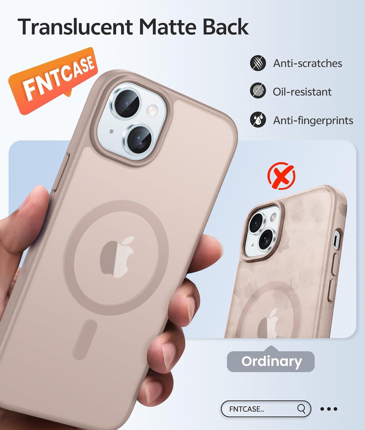 imageFNTCASE for iPhone 15 Pro Case Compatible with Magsafe Translucent Matte Magnetic Phone Cover Military Grade Drop Protection Shockproof Protective Cases BlackDesert Gold