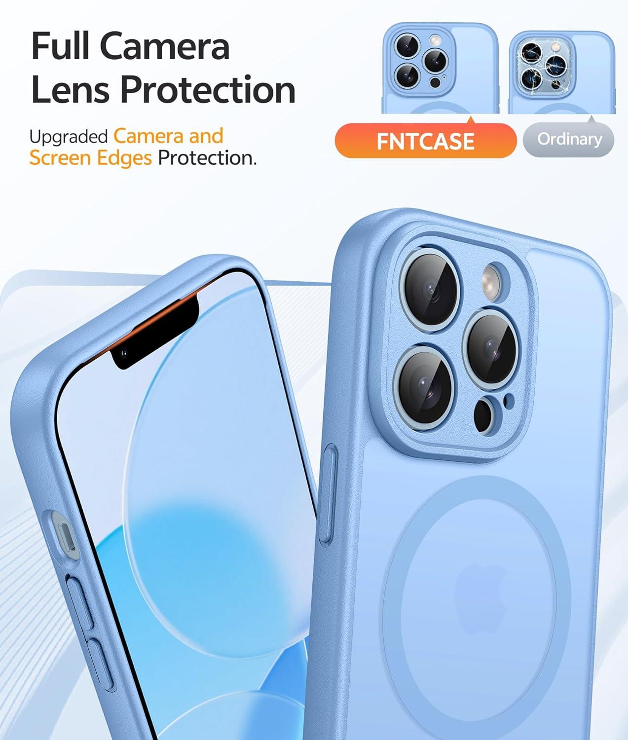 imageFNTCASE for iPhone 15 Pro Case Compatible with Magsafe Translucent Matte Magnetic Phone Cover Military Grade Drop Protection Shockproof Protective Cases BlackLight Blue