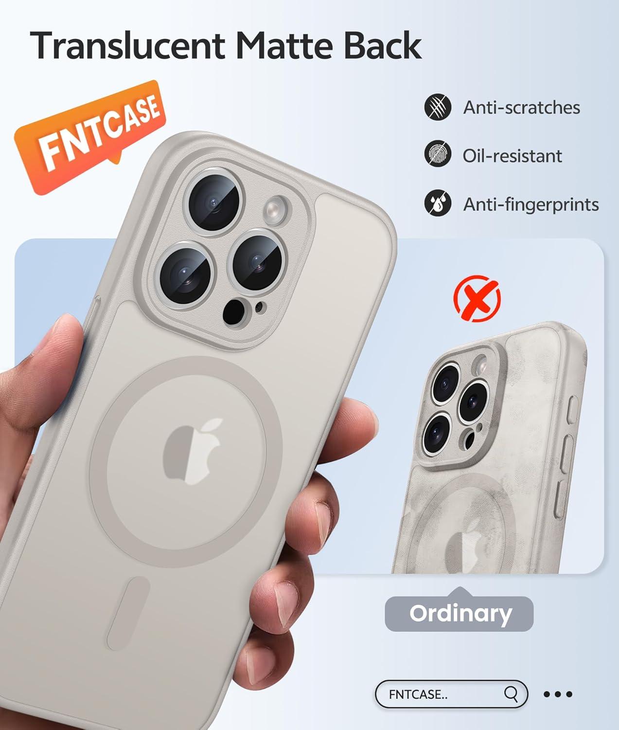imageFNTCASE for iPhone 15 Pro Case Compatible with Magsafe Translucent Matte Magnetic Phone Cover Military Grade Drop Protection Shockproof Protective Cases BlackOff White
