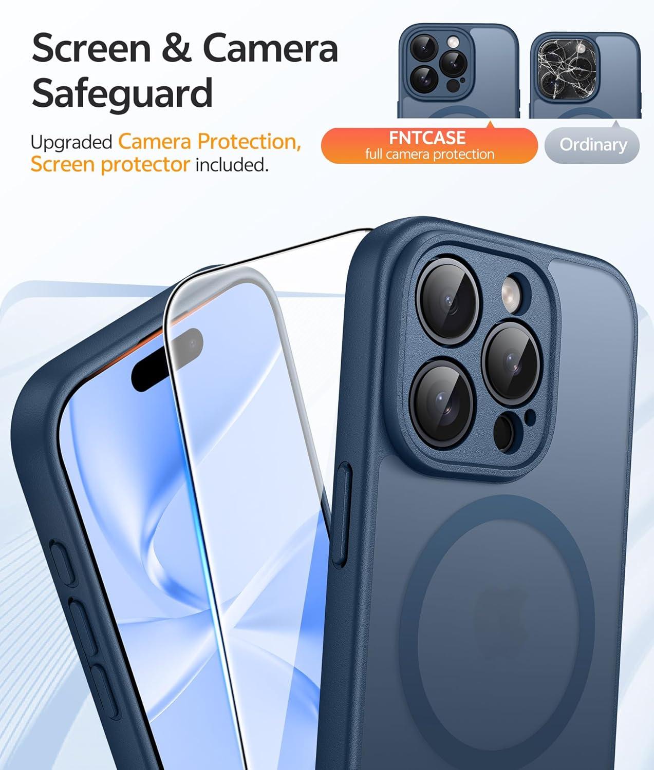 imageFNTCASE for iPhone 15 Pro Case Compatible with Magsafe Translucent Matte Magnetic Phone Cover Military Grade Drop Protection Shockproof Protective Cases BlackBlue