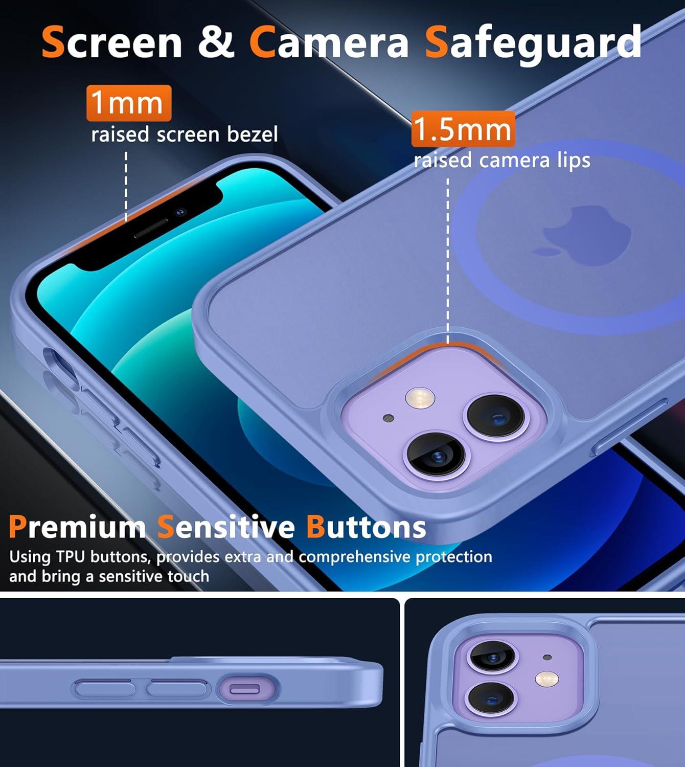 imageFNTCASE for iPhone 15 Pro Case Compatible with Magsafe Translucent Matte Magnetic Phone Cover Military Grade Drop Protection Shockproof Protective Cases BlackLight Purple