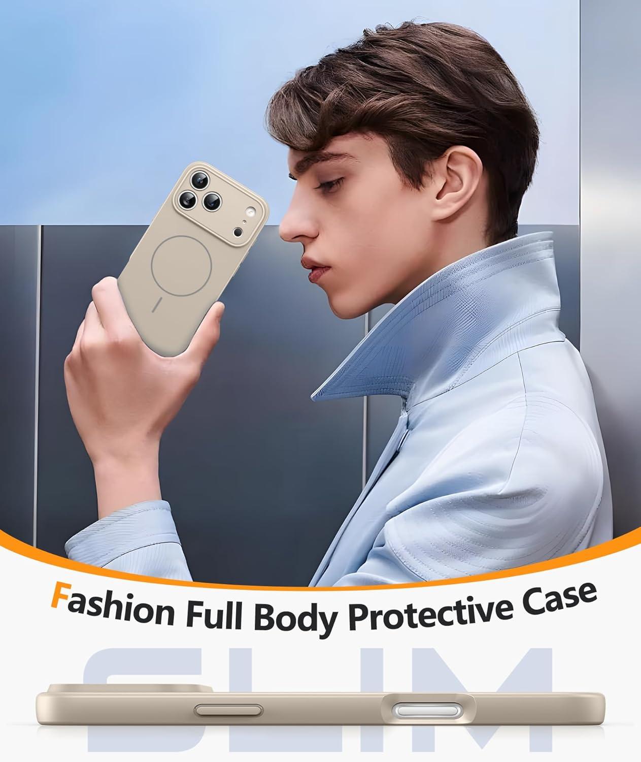 imageFNTCASE for iPhone 15 Pro Case Compatible with Magsafe Translucent Matte Magnetic Phone Cover Military Grade Drop Protection Shockproof Protective Cases BlackFull White