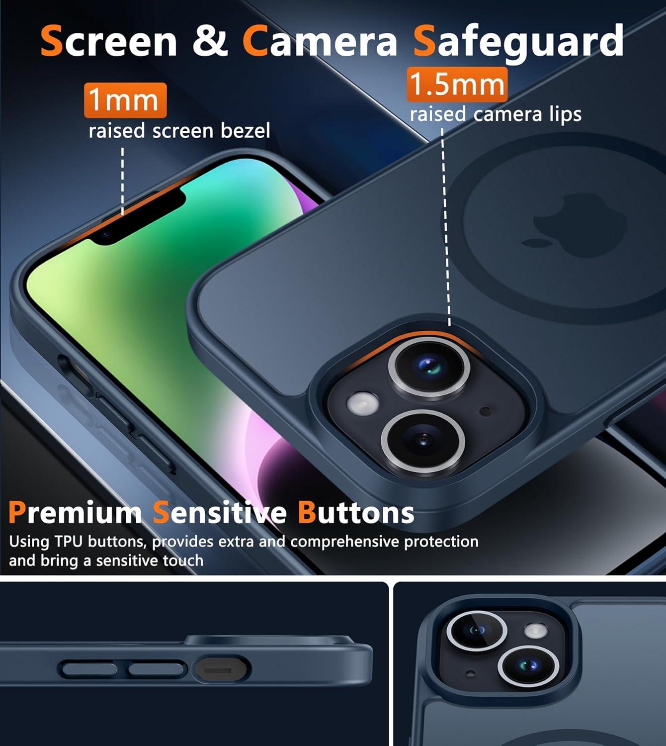 imageFNTCASE for iPhone 15 Pro Case Compatible with Magsafe Translucent Matte Magnetic Phone Cover Military Grade Drop Protection Shockproof Protective Cases BlackBlue