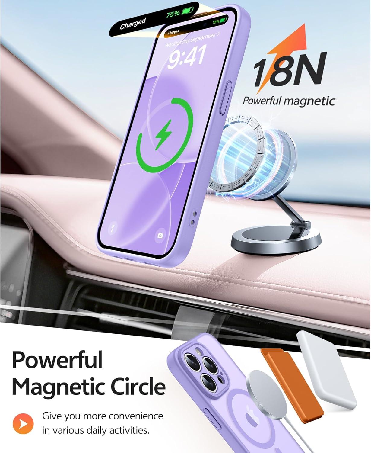 imageFNTCASE for iPhone 15 Pro Case Compatible with Magsafe Translucent Matte Magnetic Phone Cover Military Grade Drop Protection Shockproof Protective Cases BlackLight Purple
