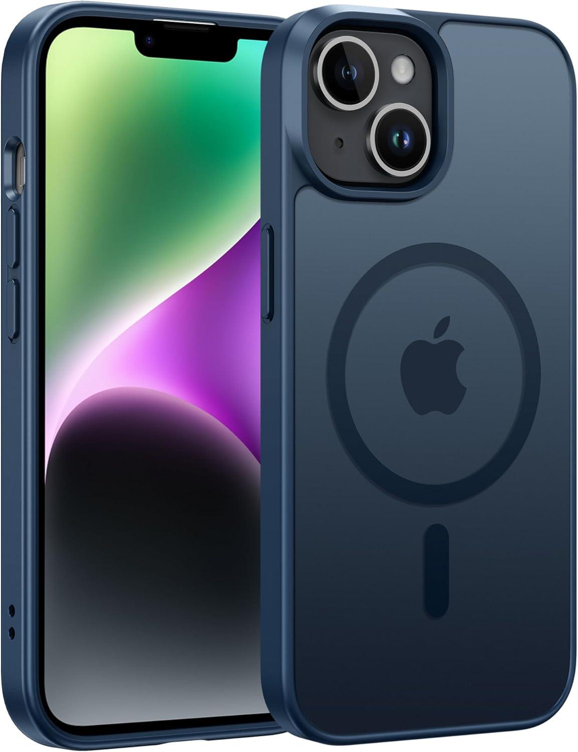 imageFNTCASE for iPhone 15 Pro Case Compatible with Magsafe Translucent Matte Magnetic Phone Cover Military Grade Drop Protection Shockproof Protective Cases BlackBlue