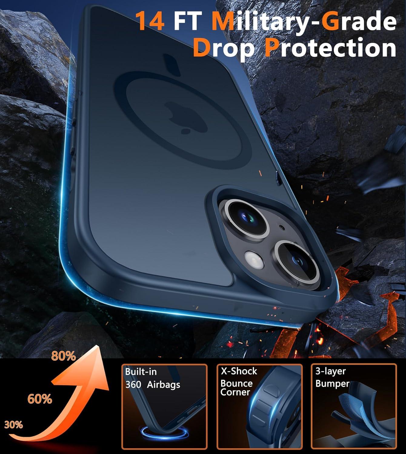 imageFNTCASE for iPhone 15 Pro Case Compatible with Magsafe Translucent Matte Magnetic Phone Cover Military Grade Drop Protection Shockproof Protective Cases BlackBlue