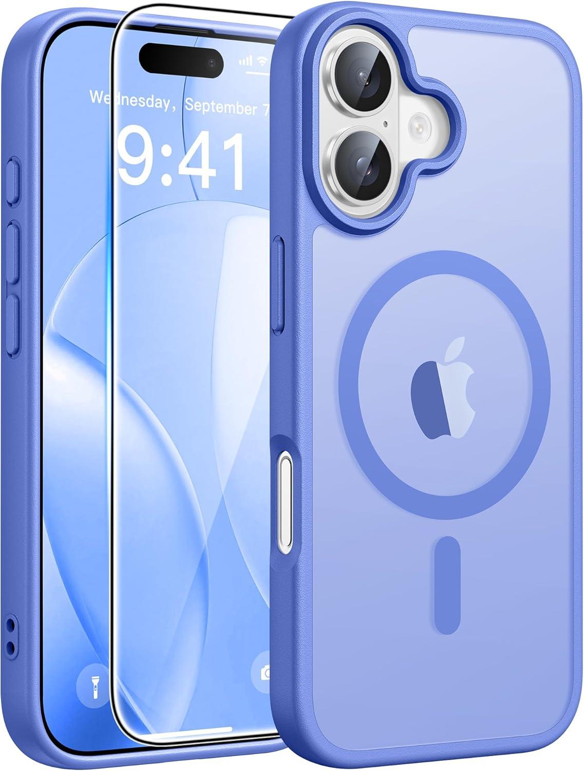 imageFNTCASE for iPhone 15 Pro Case Compatible with Magsafe Translucent Matte Magnetic Phone Cover Military Grade Drop Protection Shockproof Protective Cases BlackUltramarine