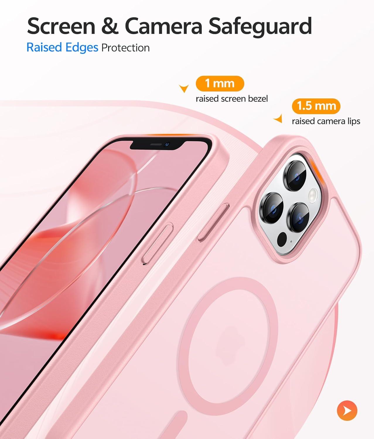 imageFNTCASE for iPhone 15 Pro Case Compatible with Magsafe Translucent Matte Magnetic Phone Cover Military Grade Drop Protection Shockproof Protective Cases BlackLight Pink