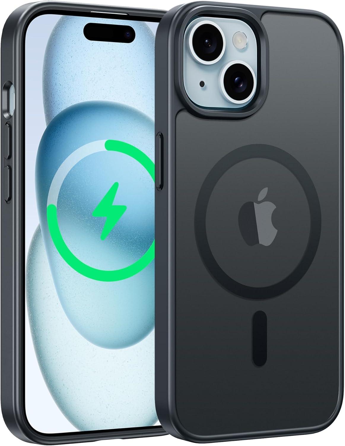 imageFNTCASE for iPhone 15 Pro Case Compatible with Magsafe Translucent Matte Magnetic Phone Cover Military Grade Drop Protection Shockproof Protective Cases BlackBlack