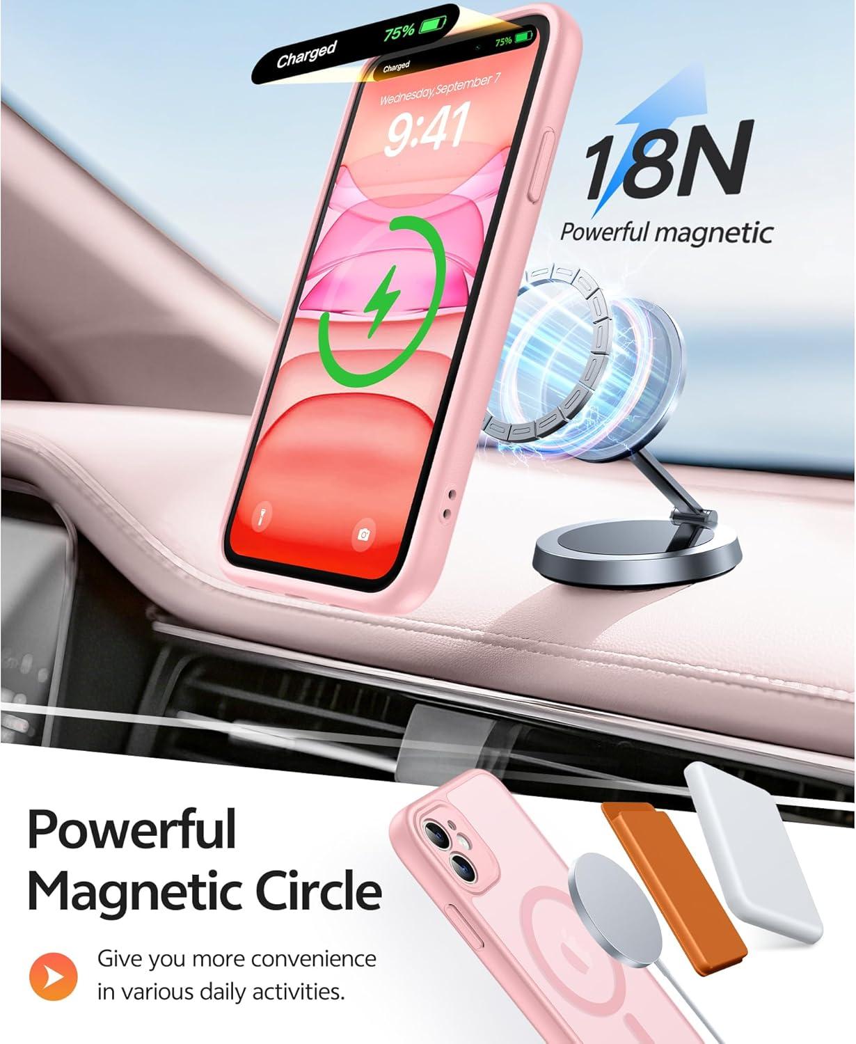 imageFNTCASE for iPhone 15 Pro Case Compatible with Magsafe Translucent Matte Magnetic Phone Cover Military Grade Drop Protection Shockproof Protective Cases BlackLight Pink