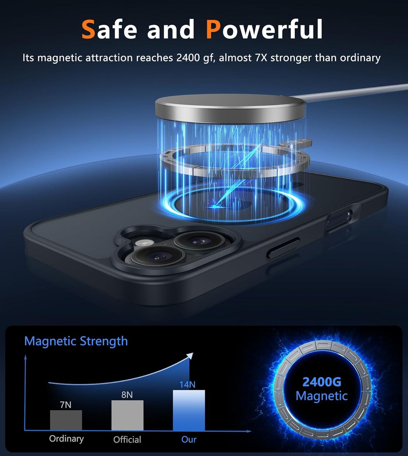 imageFNTCASE for iPhone 15 Pro Case Compatible with Magsafe Translucent Matte Magnetic Phone Cover Military Grade Drop Protection Shockproof Protective Cases BlackBlack