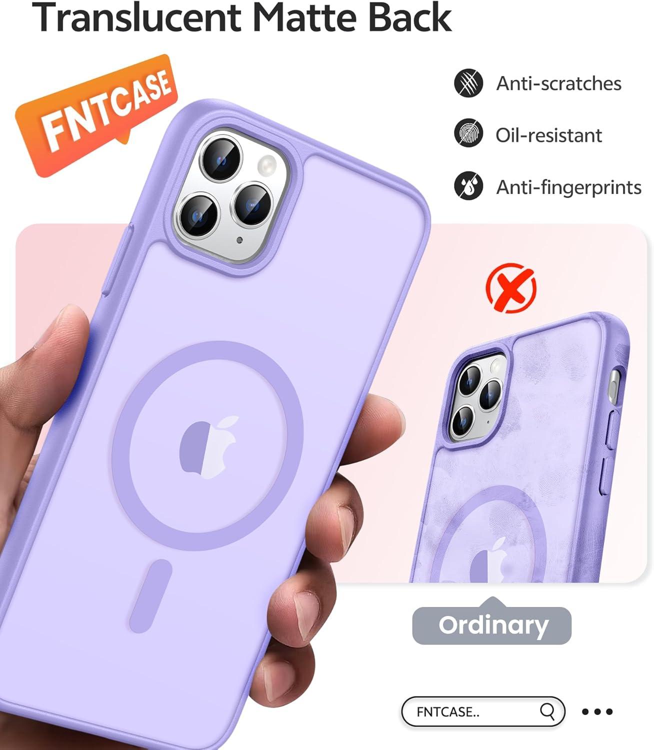 imageFNTCASE for iPhone 15 Pro Case Compatible with Magsafe Translucent Matte Magnetic Phone Cover Military Grade Drop Protection Shockproof Protective Cases BlackLight Purple