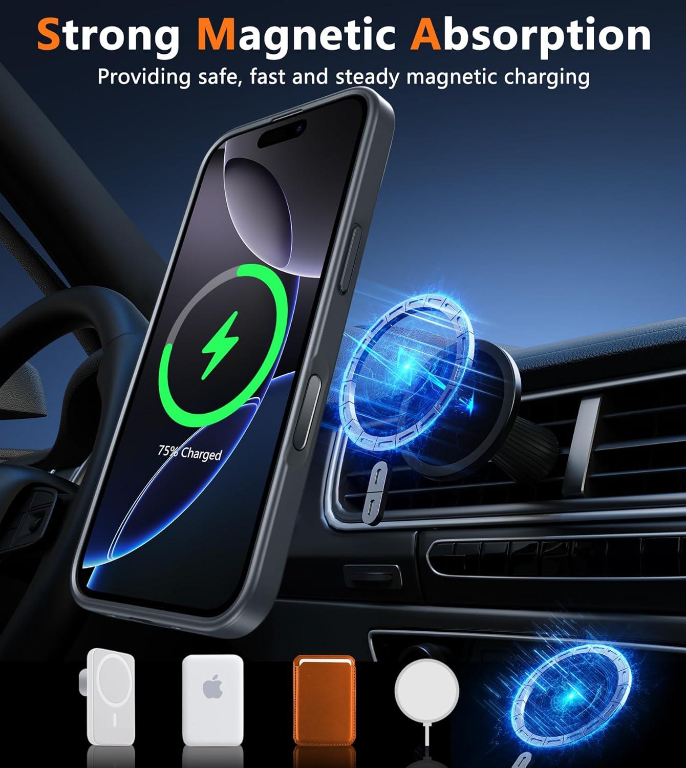 imageFNTCASE for iPhone 15 Pro Case Compatible with Magsafe Translucent Matte Magnetic Phone Cover Military Grade Drop Protection Shockproof Protective Cases BlackBlackT