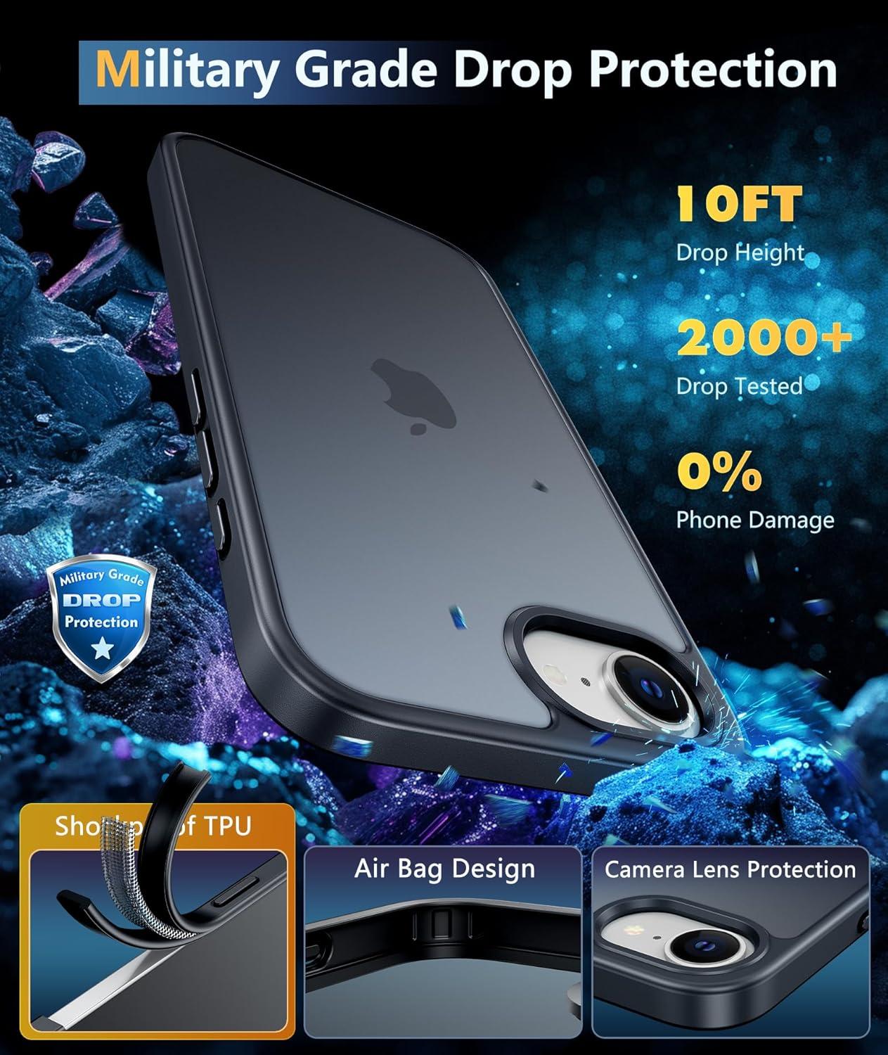 imageFNTCASE for iPhone 15 Pro Case Compatible with Magsafe Translucent Matte Magnetic Phone Cover Military Grade Drop Protection Shockproof Protective Cases BlackBlack Matte